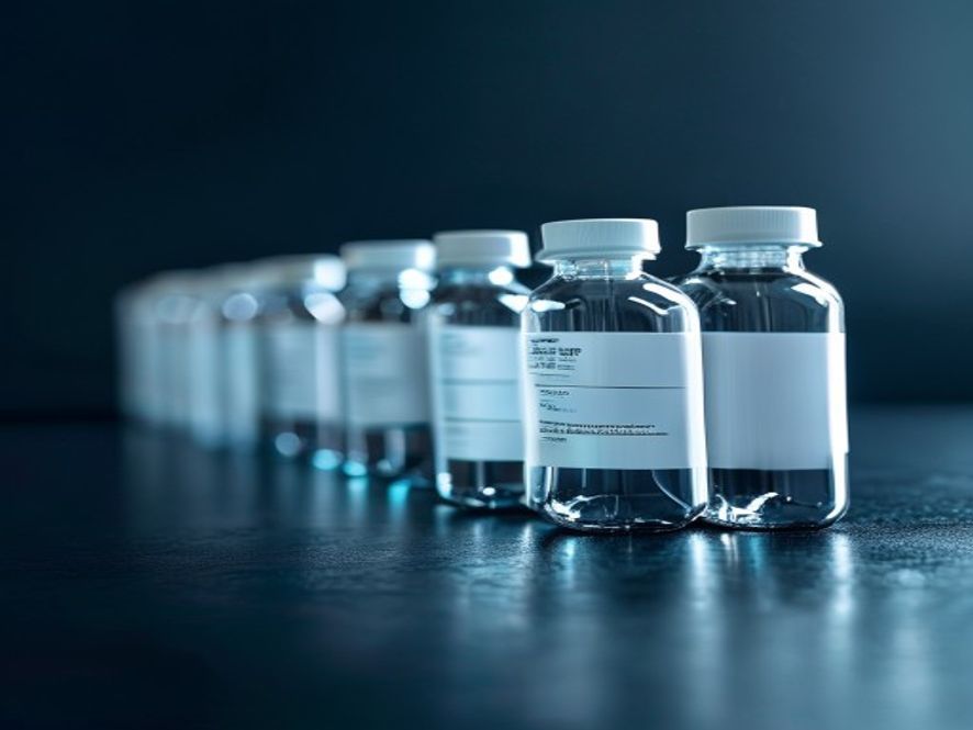 Row of peptide vials ready for dispatch